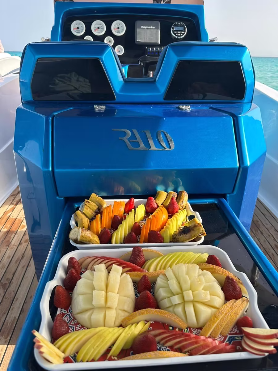 Fresh fruit platter served on board one of our boats