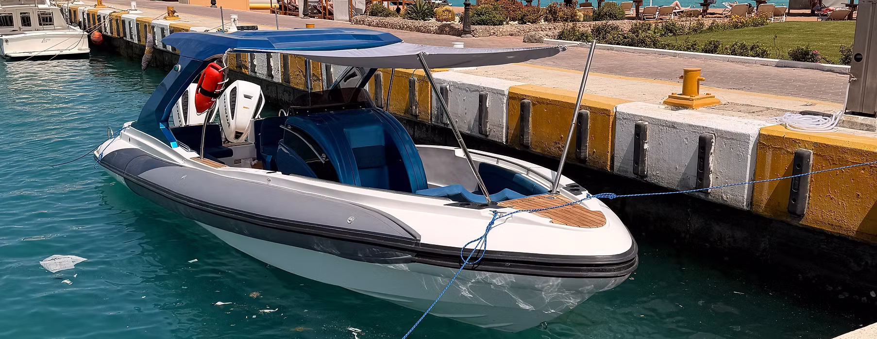 Our private speedboat moored at Hurghada Marina